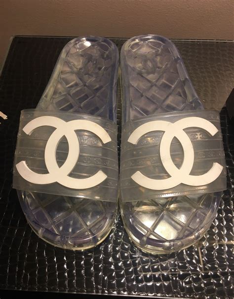 clear pink chanel slides|rubber chanel slides women.